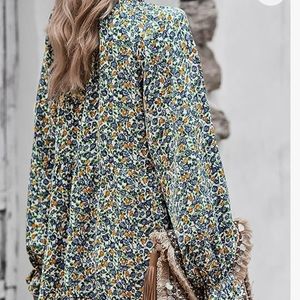 Spring Fall Long Sleeve Dress Boho Floral Tunic Ruffle Loose Swing Mini Dress